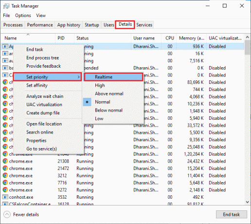 ไปที่ตัวเลือก Set Priority จากนั้นเลือก Realtime แก้ไข Arbiter.dll ไม่พบใน Windows 10
