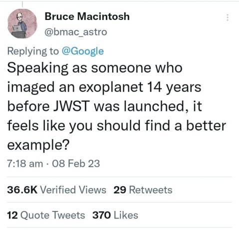 Bruce Macintosh, directorul Observatoarelor Universității din California, a subliniat, de asemenea, greșeala din rezultatul căutării