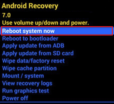 vyberte možnosť Reboot system now a stlačením tlačidla napájania reštartujte tablet Nextbook | obnoviť môj Nextbook na výrobné nastavenia