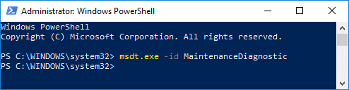 Skriv inn msdt.exe -id MaintenanceDiagnostic i PowerShell