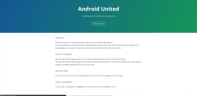 Android United-hjemmesiden. 23 Bedste Slack-fællesskab for udviklere