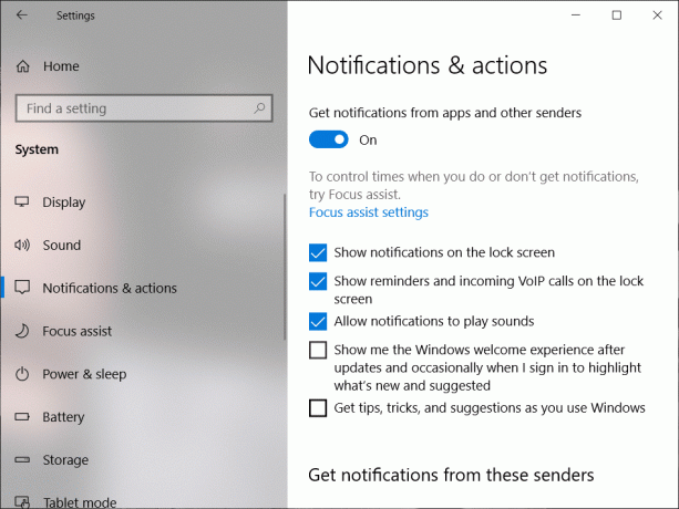Poista Windows 10 -vinkit käytöstä