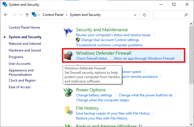 kliknite na Windows Defender vatrozid
