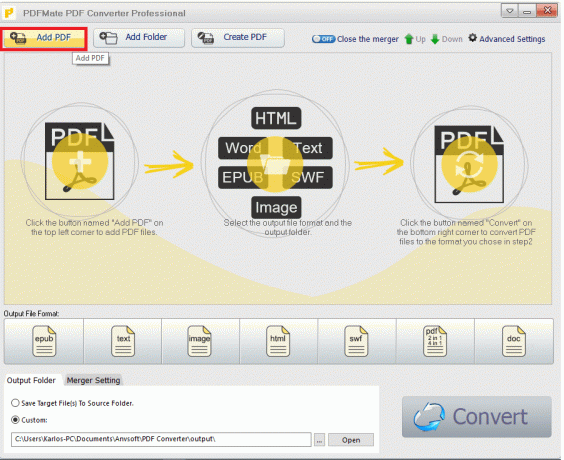 Importera dina PDF-filer i programmet genom att klicka på knappen " Lägg till PDF".