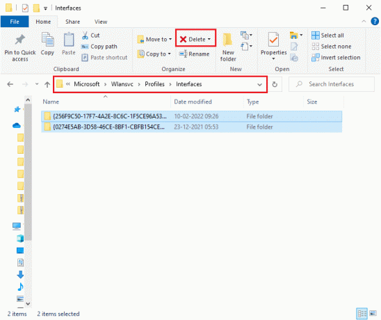 Navigieren Sie zum Speicherort C ProgramData Microsoft Wlansvc Profiles Interfaces und wählen Sie alle Ordner aus, indem Sie die Tasten Strg A drücken. Beheben Sie die WiFi-Option, die in Windows 10 nicht angezeigt wird