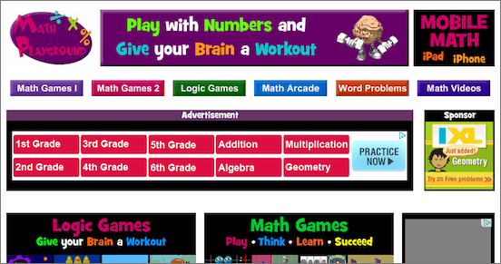 Math Playground საიტის მთავარი