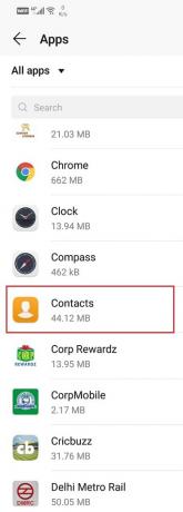 Wählen Sie die Kontakte-App aus der Liste der Apps