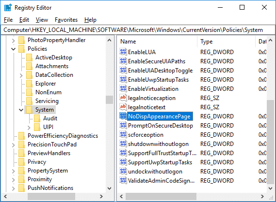 Napravite DWORD NoDispAppearancePage pod sustavom za sve korisnike