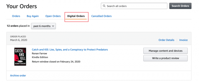Kontrollera digitala beställningar på Amazon 