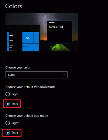Windows ve uygulamalar için Karanlık'ı seçin