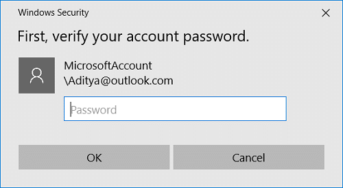 Windows kommer att be dig att verifiera din identitet