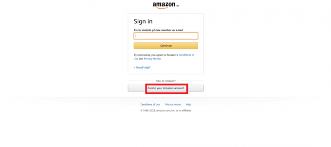 Noklikšķiniet uz izveidot savu Amazon kontu