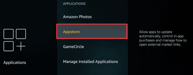 odaberite Appstore u postavci aplikacija Amazon firestick