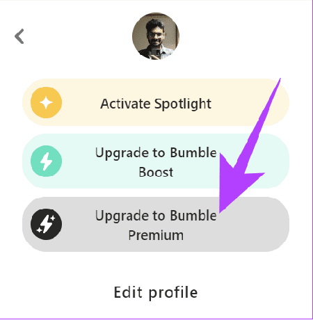 Escolha Atualizar para Bumble Premium