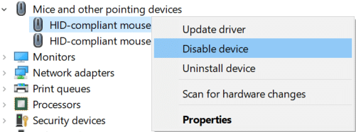 Щелкните правой кнопкой мыши на сенсорной панели и выберите «Отключить устройство».