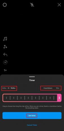 Виберіть тривалість зворотного відліку таймера, тривалість кліпу та натисніть Установити таймер