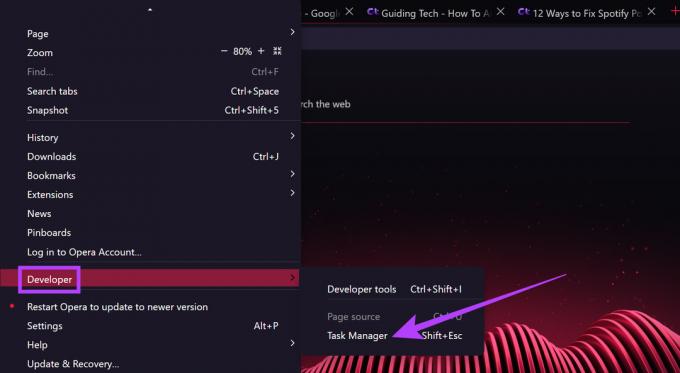 開発者に移動し、タスクマネージャーをクリックします