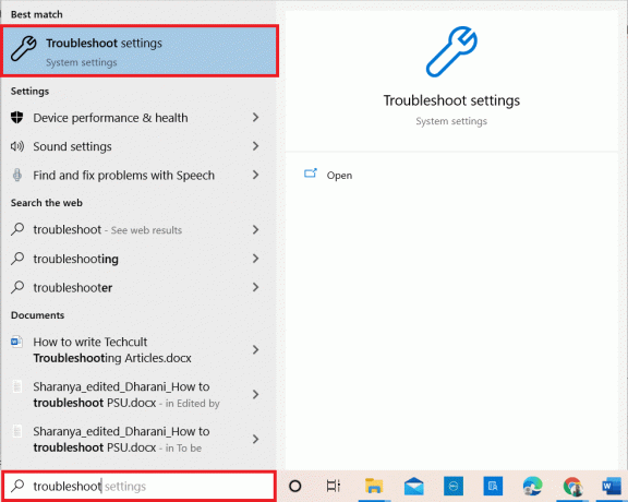 Apăsați tasta Windows. Introduceți Troubleshoot settings în bara de căutare și deschideți-o