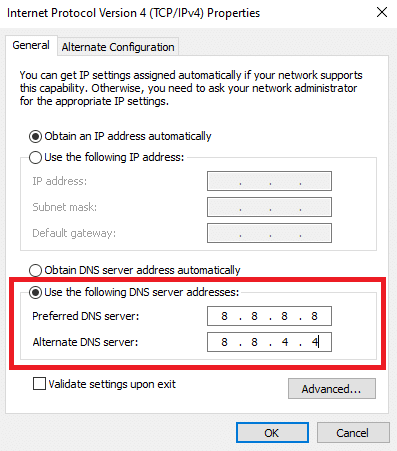 Usar la dirección DNS de Google