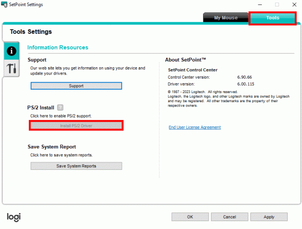 kliknite Install PS2 Driver 