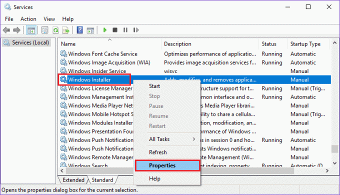 Faites un clic droit sur Windows Installer puis sélectionnez Propriétés