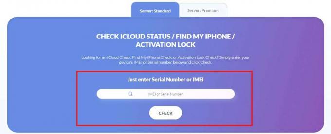 Trykk i boksen skriv inn iPhones IMEI-nummer og trykk deretter på Sjekk | Slik sjekker du iCloud-aktiveringslåsstatus