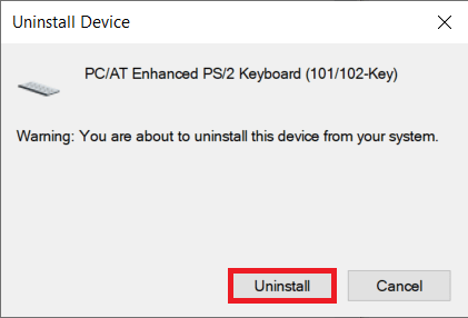 انقر فوق الزر إلغاء التثبيت مرة أخرى لتأكيد وحذف برامج تشغيل لوحة المفاتيح الحالية