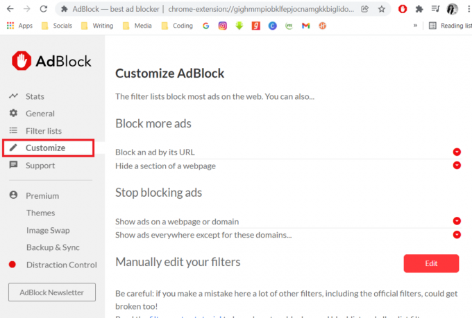 Seleccione Personalizar. Reparar AdBlock que no funciona en Twitch