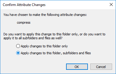 이 폴더에만 변경 사항 적용 또는 이 폴더, 하위 폴더 및 파일에 변경 사항 적용을 선택합니다.