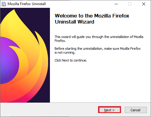 Nākamā poga Mozilla Firefox atinstalēšanas vednī