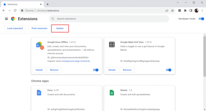 Кликните на дугме Ажурирај. Поправите Цхроме додатке који не раде у оперативном систему Виндовс 10