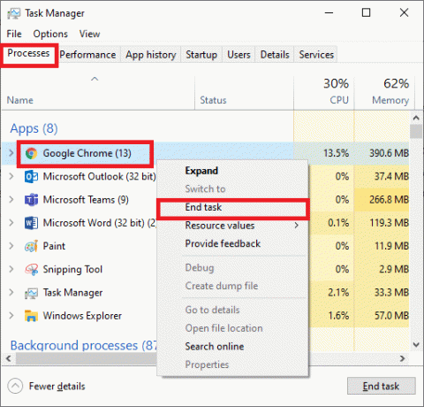 Napsauta Task Manager -ikkunassa Prosessit-välilehteä