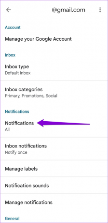 Impostazioni di notifica in-app di Gmail su Android