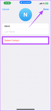 Ištrinkite „Telegram“ kontaktą „iOS“.