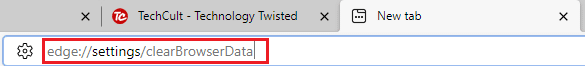 introduceți edge settings clearBrowserData în bara de căutare