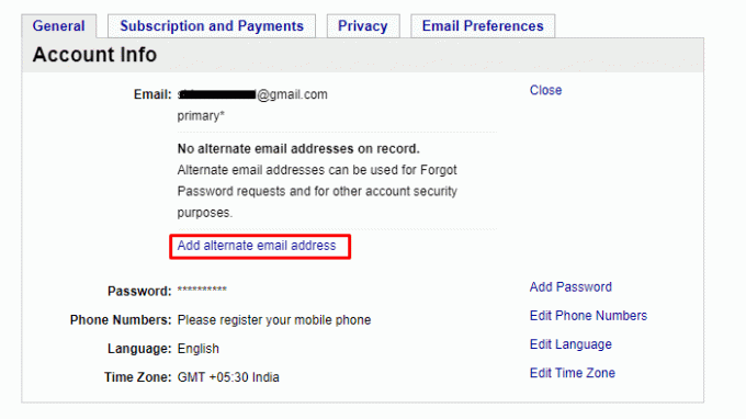 ثم أضف خيار عنوان بريد إلكتروني بديل لتغيير عنوان بريدك الإلكتروني إلى عنوان بريد إلكتروني غير مؤمن. 