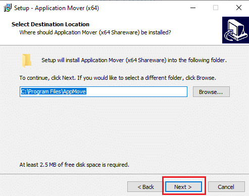 Сохраните Application Mover там, где хотите, и нажмите кнопку Next.