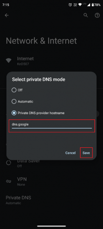 הקלד dns.google, כדי להגדיר את Google DNS והקש על שמור