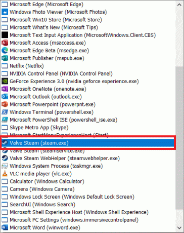 sąraše pasirinkite Valve Steam.