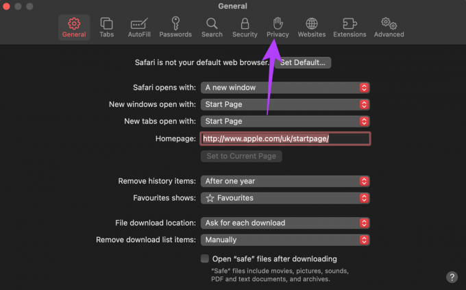 Registerkarte Datenschutz