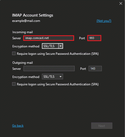 muuttaa IMAP-palvelimen nimeä ja portin numeroa