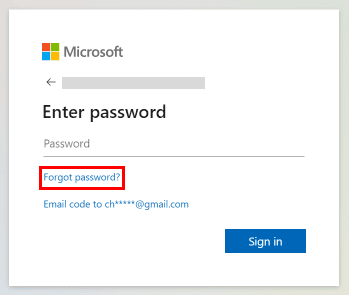 Klicken Sie auf „Passwort vergessen?“. Option unter dem leeren Passwortblock | So stellen Sie das Hotmail-Passwort ohne Geheimfrage wieder her