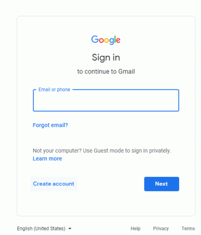 Vizitați gmail.com și faceți clic pe butonul Creați cont