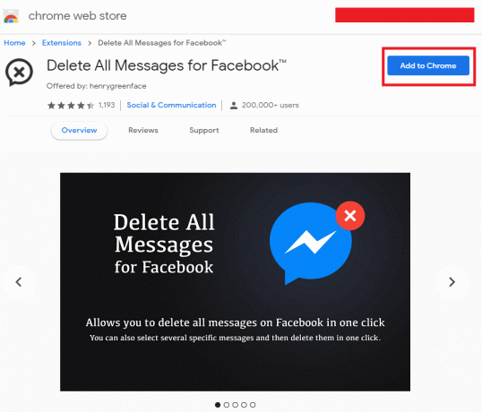 Namestite razširitev za Chrome Delete All Messages za Facebook s klikom na Dodaj v Chrome.