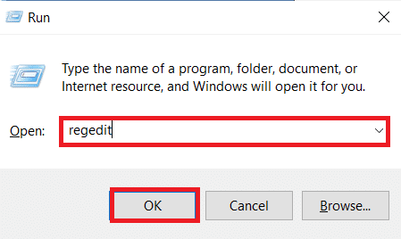 skriv regedit i dialogboksen Kør. Fix Windows Key Disabled