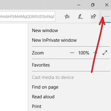 Öppna Microsoft Edge och klicka på ikonen med tre punkter i det övre högra hörnet