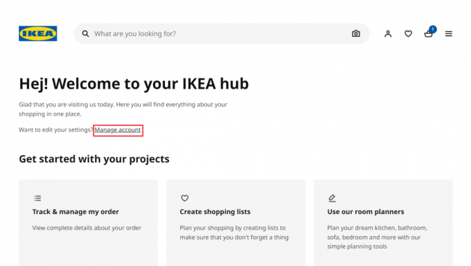 Fare clic sul collegamento Gestisci account | Come eliminare l'account IKEA
