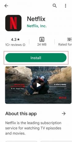 napauta asennusvaihtoehtoa Netflix Google Play Storessa