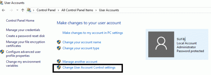 انقر فوق تغيير إعدادات التحكم في حساب المستخدم