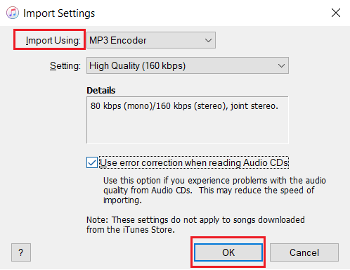 iTunes. Імпорт за допомогою MP3 Encoder. натисніть кнопку Ok Як перенести компакт-диск на iPhone